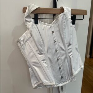 White Lace-Up Corset Top | Structured Boned Bustier | Size M